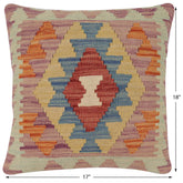 handmade Traditional Pillow Red Blue Hand-Woven SQUARE 100% WOOL  Hand woven turkish pillow  2 x 2